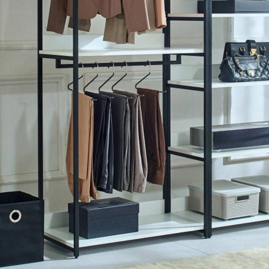 Fiona White Freestanding Walk in Wood Closet System with Metal Frame