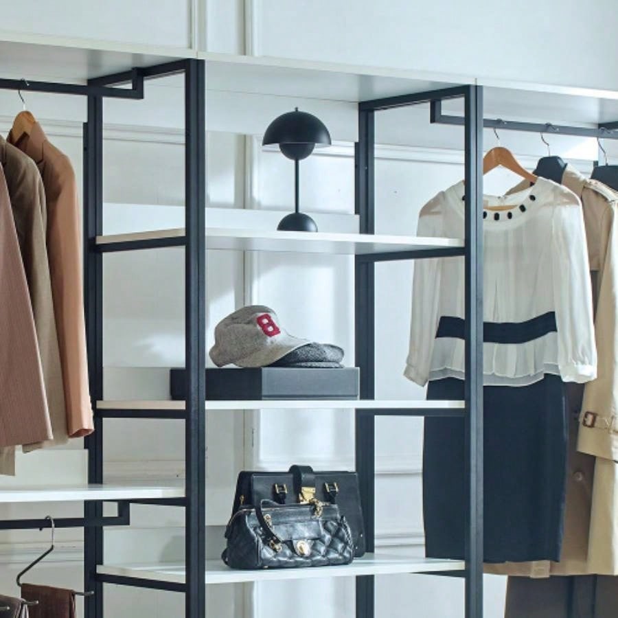 Fiona White Freestanding Walk in Wood Closet System with Metal Frame