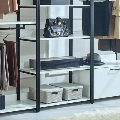 Fiona White Freestanding Walk in Wood Closet System with Metal Frame