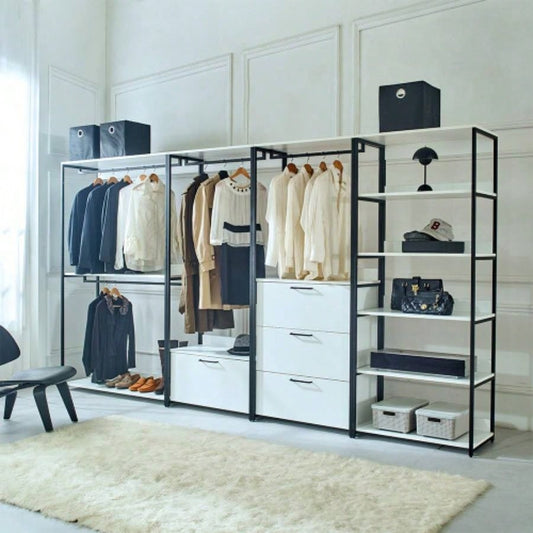 Fiona White Freestanding Walk in Wood Closet System with Metal Frame