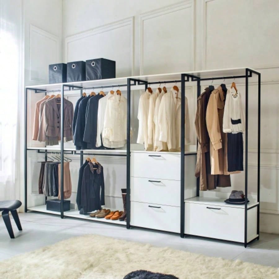 Fiona White Freestanding Walk in Wood Closet System with Metal Frame