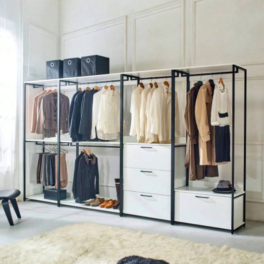 Fiona White Freestanding Walk in Wood Closet System with Metal Frame