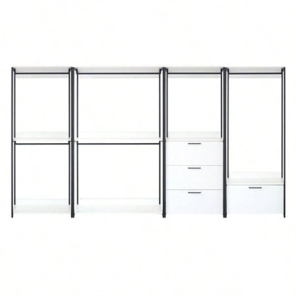 Fiona White Freestanding Walk in Wood Closet System with Metal Frame