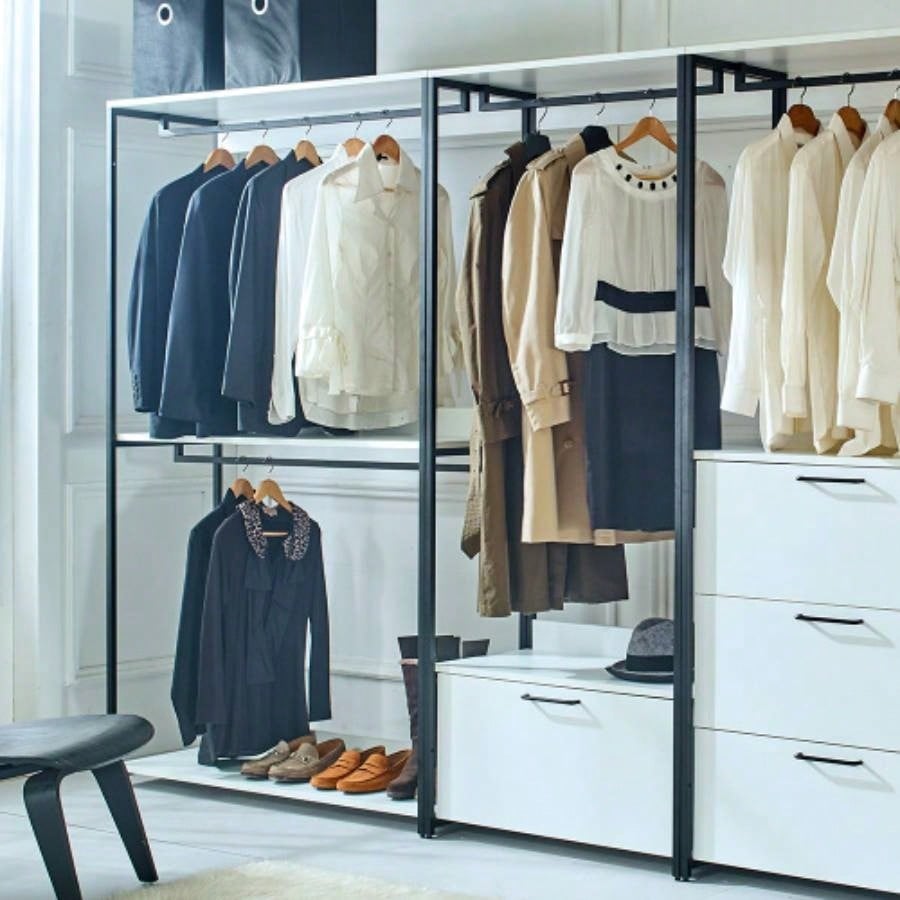Fiona White Freestanding Walk in Wood Closet System with Metal Frame