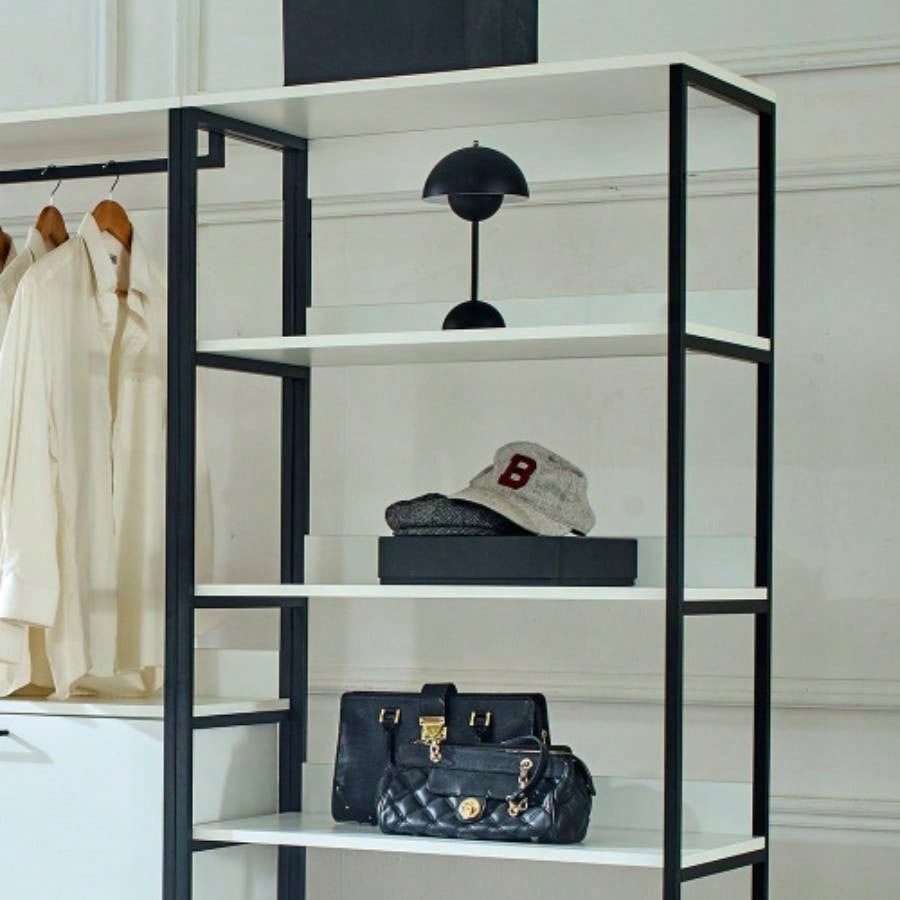 Fiona White Freestanding Walk in Wood Closet System with Metal Frame