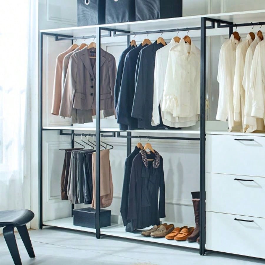 Fiona White Freestanding Walk in Wood Closet System with Metal Frame