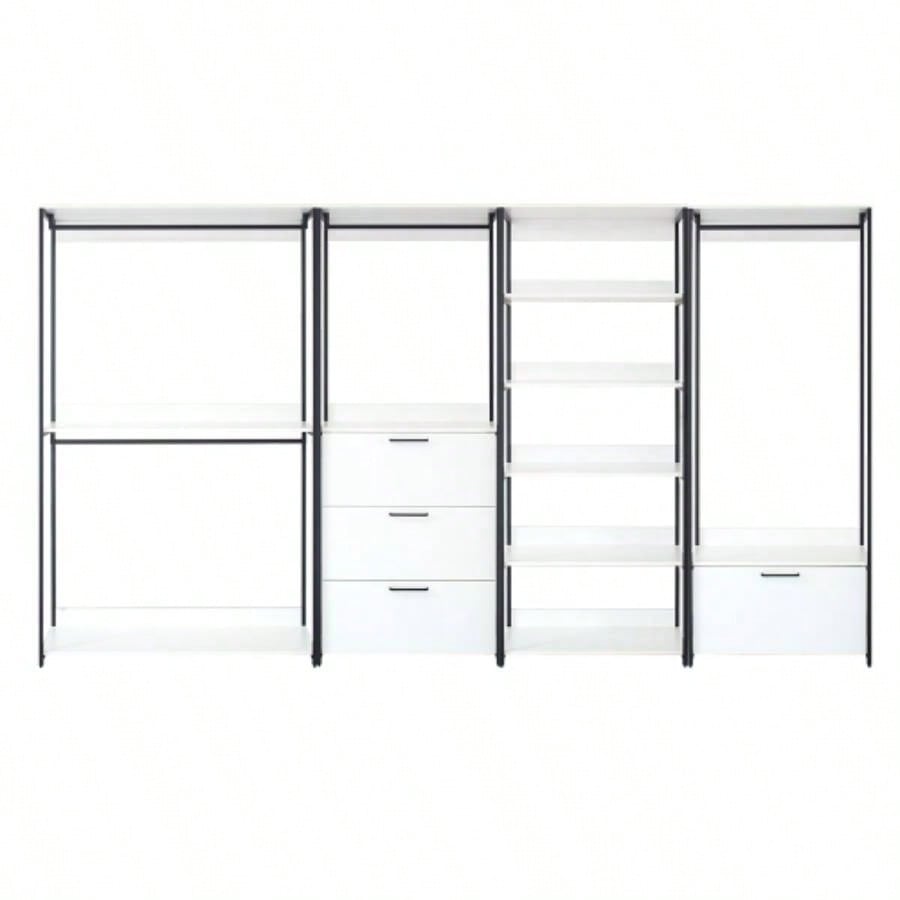 Fiona White Freestanding Walk in Wood Closet System with Metal Frame