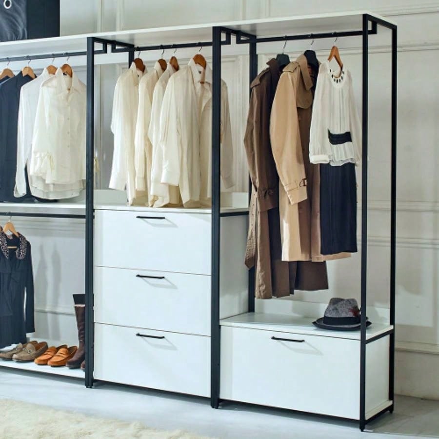 Fiona White Freestanding Walk in Wood Closet System with Metal Frame