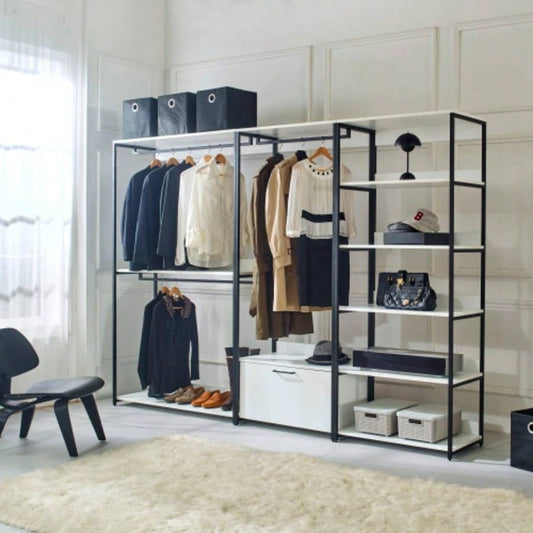 Fiona White Freestanding Walk in Wood Closet System with Metal Frame