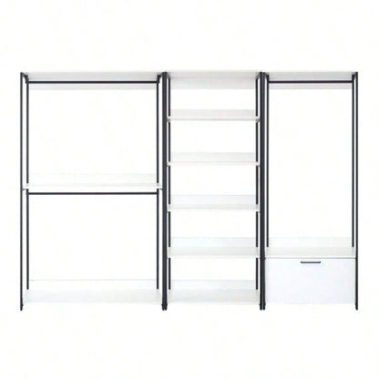 Fiona White Freestanding Walk in Wood Closet System with Metal Frame
