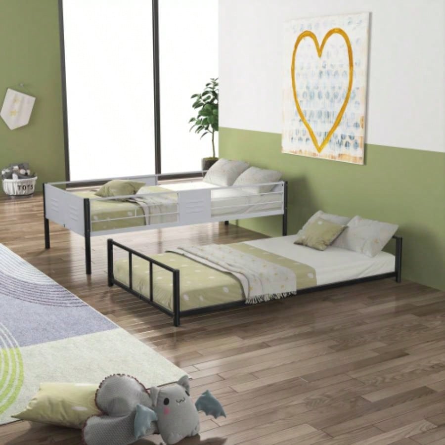 Metal Twin over Twin Bunk Bed with Vent Board/ Heavy - duty Sturdy Metal/ Noise Reduced/ Safety Guardrail/ CPC Certified