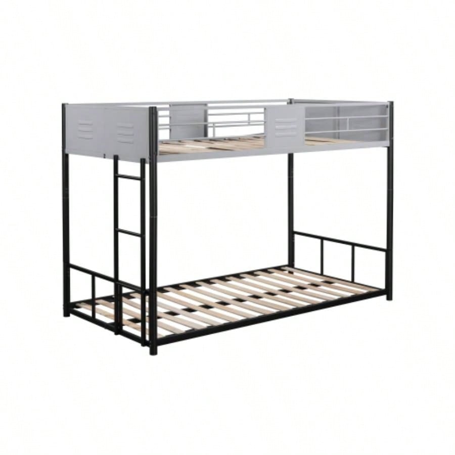 Metal Twin over Twin Bunk Bed with Vent Board/ Heavy - duty Sturdy Metal/ Noise Reduced/ Safety Guardrail/ CPC Certified