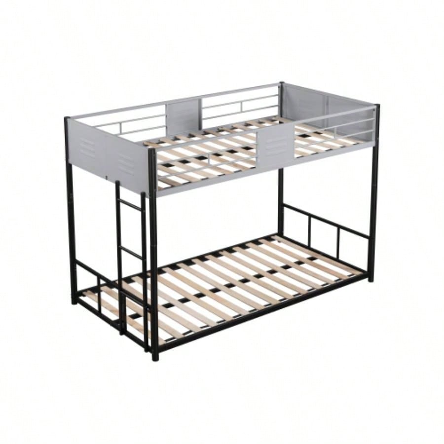 Metal Twin over Twin Bunk Bed with Vent Board/ Heavy - duty Sturdy Metal/ Noise Reduced/ Safety Guardrail/ CPC Certified