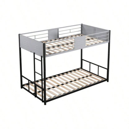 Metal Twin over Twin Bunk Bed with Vent Board/ Heavy - duty Sturdy Metal/ Noise Reduced/ Safety Guardrail/ CPC Certified