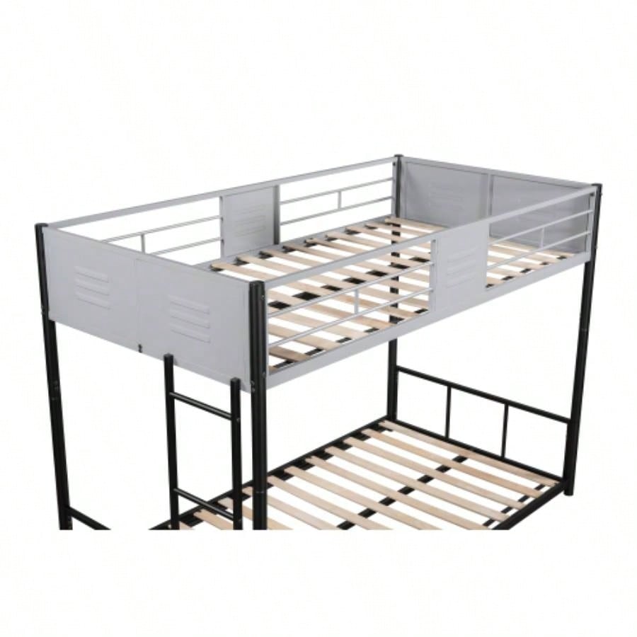 Metal Twin over Twin Bunk Bed with Vent Board/ Heavy - duty Sturdy Metal/ Noise Reduced/ Safety Guardrail/ CPC Certified
