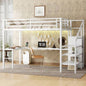 Twin XL Size Loft Bed with L - shaped Desk and USB, Metal Loft Bed with Wardrobe and Adjustable Shelf, High Loft Bed with LED Kids Teens Adults, Black