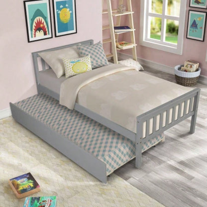 Twin Bed with Trundle, Platform Bed Frame with Headboard and Footboard, Bedroom Small Living Space, No Box Spring Needed, New SKU: W504P148530