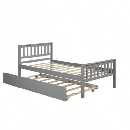Twin Bed with Trundle, Platform Bed Frame with Headboard and Footboard, Bedroom Small Living Space, No Box Spring Needed, New SKU: W504P148530