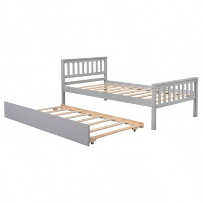 Twin Bed with Trundle, Platform Bed Frame with Headboard and Footboard, Bedroom Small Living Space, No Box Spring Needed, New SKU: W504P148530