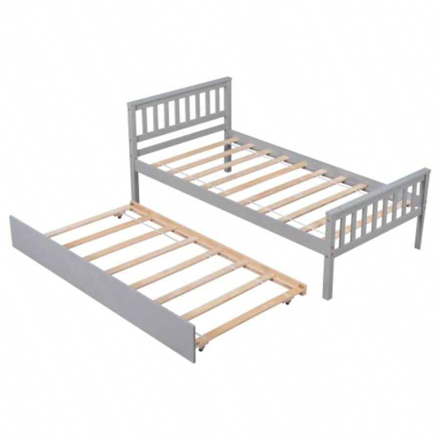 Twin Bed with Trundle, Platform Bed Frame with Headboard and Footboard, Bedroom Small Living Space, No Box Spring Needed, New SKU: W504P148530