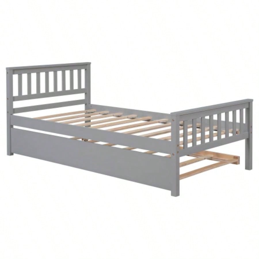 Twin Bed with Trundle, Platform Bed Frame with Headboard and Footboard, Bedroom Small Living Space, No Box Spring Needed, New SKU: W504P148530