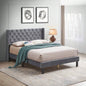 King Size Upholstered Platform Bed Frame with Button Tufted Linen Fabric Headboard, No Box Spring Needed, Wood Slat Support, Easy Assembly, Gray