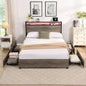 Full Bed Frame, Storage Headboard with Charging Station, Solid and Stable, Noise, No Box Spring Needed, Easy Assembly
