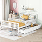 Full Size Wood Platform Bed with Guardrails on Both Sides and Two Storage Drawers, White