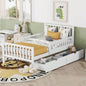 Full Size Wood Platform Bed with Guardrails on Both Sides and Two Storage Drawers, White