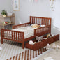 Full Size Wood Platform Bed with Guardrails on Both Sides and Two Storage Drawers, White