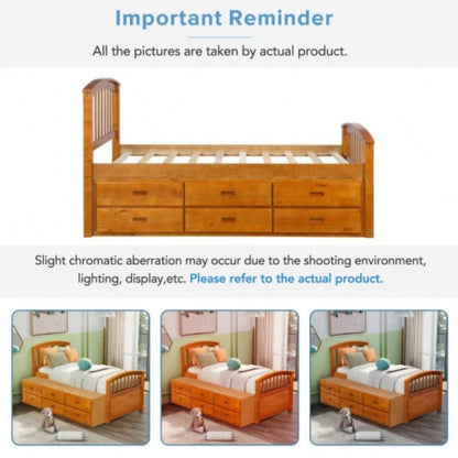 ORISFUR. Twin Size Platform Storage Bed Solid Wood Bed with 6 Drawers