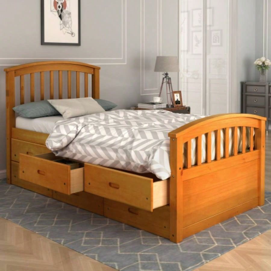 ORISFUR. Twin Size Platform Storage Bed Solid Wood Bed with 6 Drawers