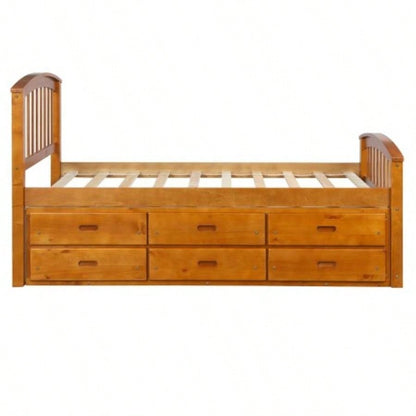 ORISFUR. Twin Size Platform Storage Bed Solid Wood Bed with 6 Drawers