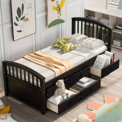 ORISFUR. Twin Size Platform Storage Bed Solid Wood Bed with 6 Drawers