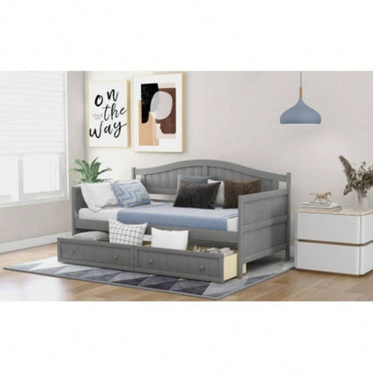 Twin Wooden Daybed with 2 drawers, Sofa Bed Bedroom Living Room, No Box Spring Needed, Gray