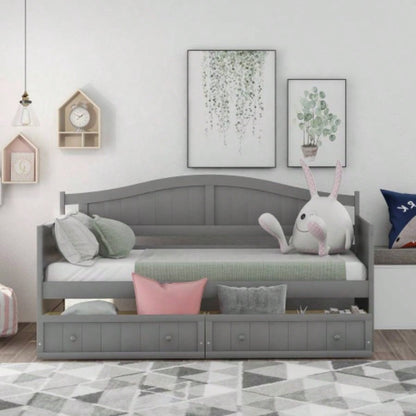 Twin Wooden Daybed with 2 drawers, Sofa Bed Bedroom Living Room, No Box Spring Needed, Gray
