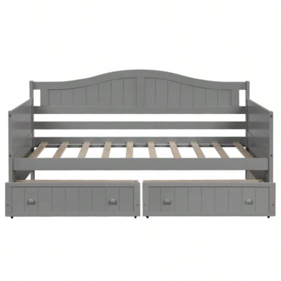 Twin Wooden Daybed with 2 drawers, Sofa Bed Bedroom Living Room, No Box Spring Needed, Gray