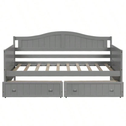Twin Wooden Daybed with 2 drawers, Sofa Bed Bedroom Living Room, No Box Spring Needed, Gray