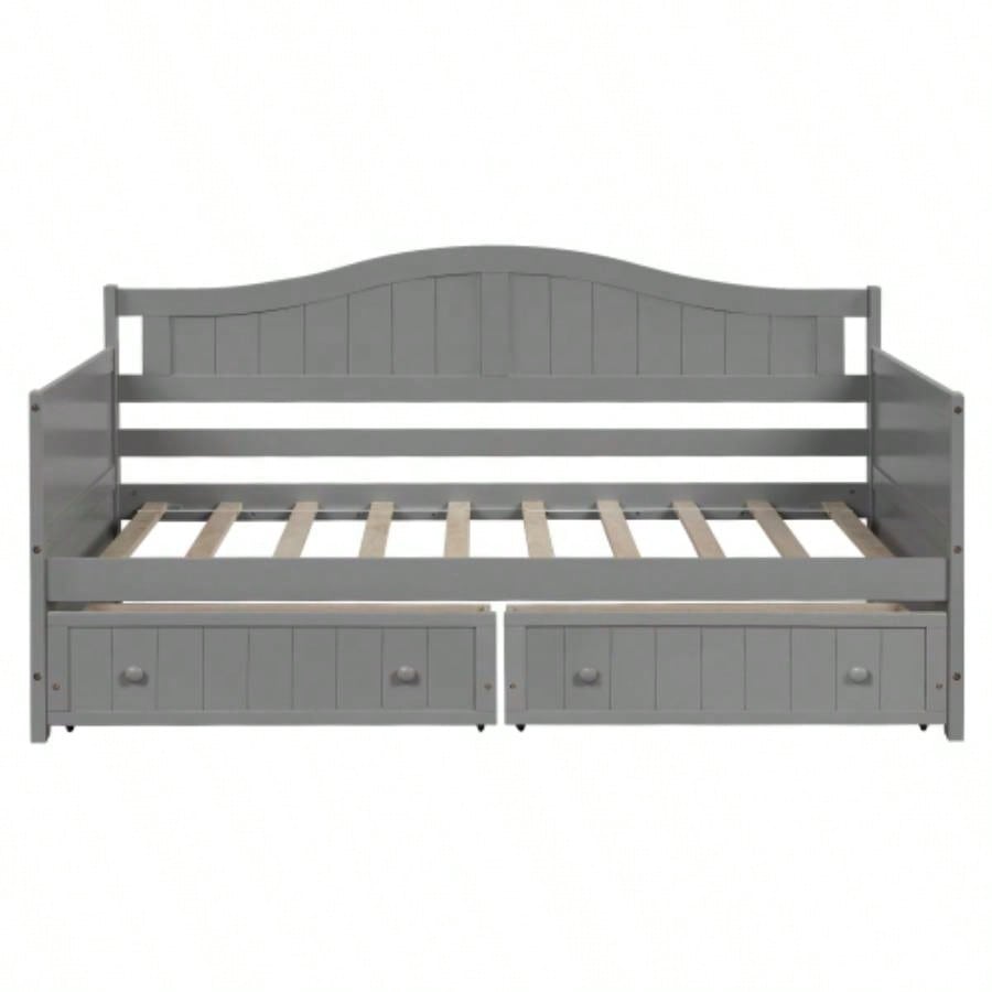 Twin Wooden Daybed with 2 drawers, Sofa Bed Bedroom Living Room, No Box Spring Needed, Gray