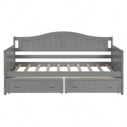 Twin Wooden Daybed with 2 drawers, Sofa Bed Bedroom Living Room, No Box Spring Needed, Gray