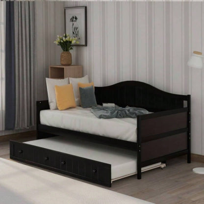Twin Wooden Daybed with 2 drawers, Sofa Bed Bedroom Living Room, No Box Spring Needed, Gray