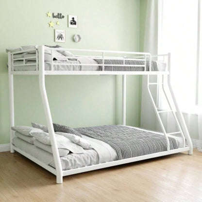 Metal Bunk Bed Twin Over Full Size with Removable Stairs, Heavy Duty Sturdy Frame with 12 Under - Bed Storage Teen Adults, Teens, No Box Spring Needed, White