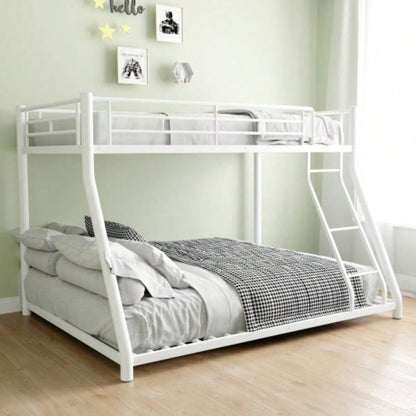 Metal Bunk Bed Twin Over Full Size with Removable Stairs, Heavy Duty Sturdy Frame with 12 Under - Bed Storage Teen Adults, Teens, No Box Spring Needed, White