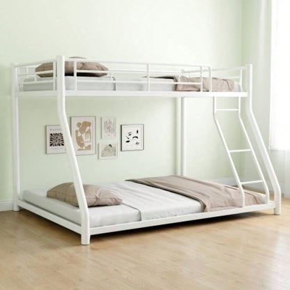Metal Bunk Bed Twin Over Full Size with Removable Stairs, Heavy Duty Sturdy Frame with 12 Under - Bed Storage Teen Adults, Teens, No Box Spring Needed, White
