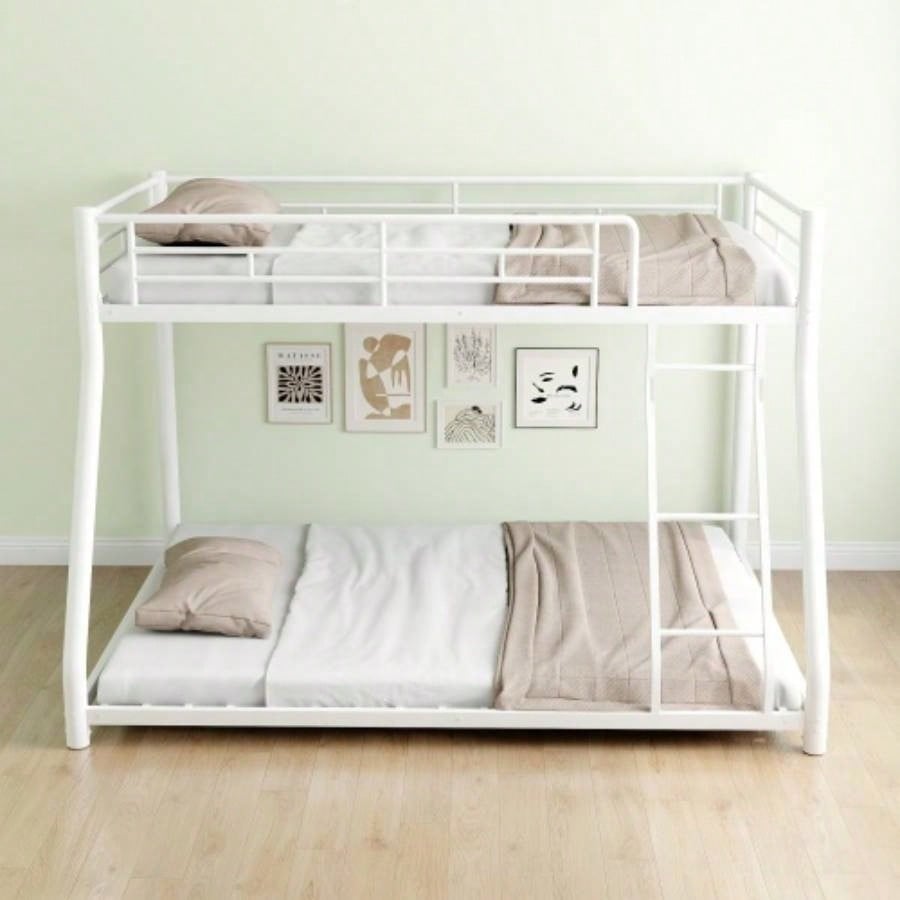 Metal Bunk Bed Twin Over Full Size with Removable Stairs, Heavy Duty Sturdy Frame with 12 Under - Bed Storage Teen Adults, Teens, No Box Spring Needed, White