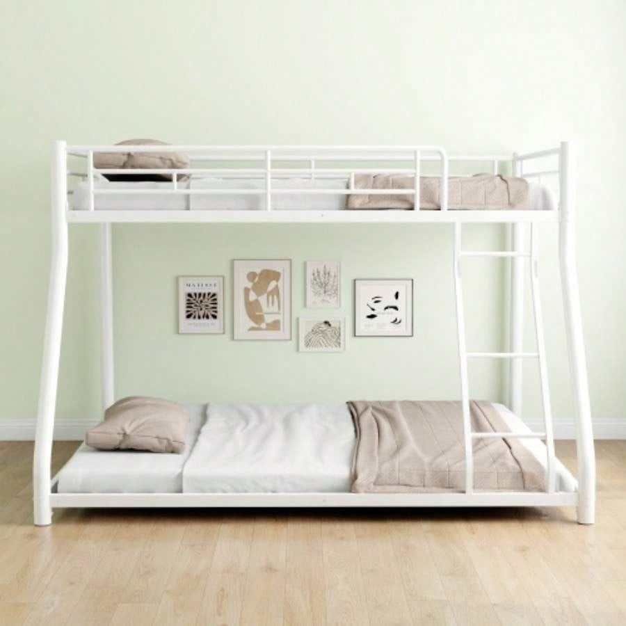 Metal Bunk Bed Twin Over Full Size with Removable Stairs, Heavy Duty Sturdy Frame with 12 Under - Bed Storage Teen Adults, Teens, No Box Spring Needed, White