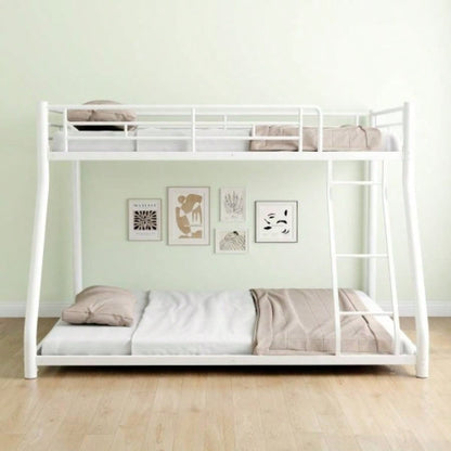 Metal Bunk Bed Twin Over Full Size with Removable Stairs, Heavy Duty Sturdy Frame with 12 Under - Bed Storage Teen Adults, Teens, No Box Spring Needed, White