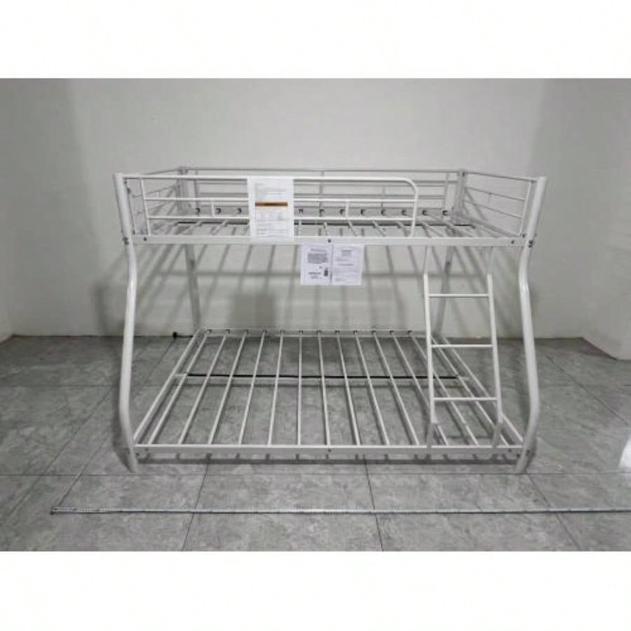 Metal Bunk Bed Twin Over Full Size with Removable Stairs, Heavy Duty Sturdy Frame with 12 Under - Bed Storage Teen Adults, Teens, No Box Spring Needed, White