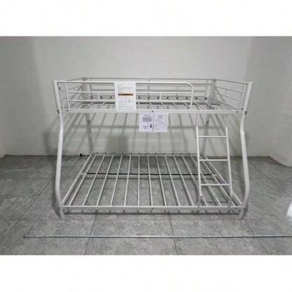 Metal Bunk Bed Twin Over Full Size with Removable Stairs, Heavy Duty Sturdy Frame with 12 Under - Bed Storage Teen Adults, Teens, No Box Spring Needed, White