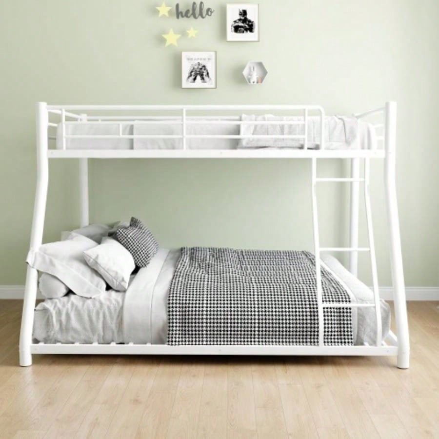 Metal Bunk Bed Twin Over Full Size with Removable Stairs, Heavy Duty Sturdy Frame with 12 Under - Bed Storage Teen Adults, Teens, No Box Spring Needed, White